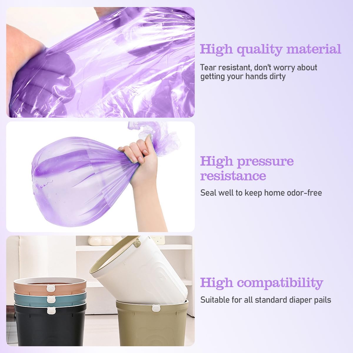 12 scatole di ricarica per pannolini, pattumiera per pannolini, antiodore, spessore 4,5 m (viola), compatibile con Tommee Tippee, Angelcare, LitterLocker, germoglio