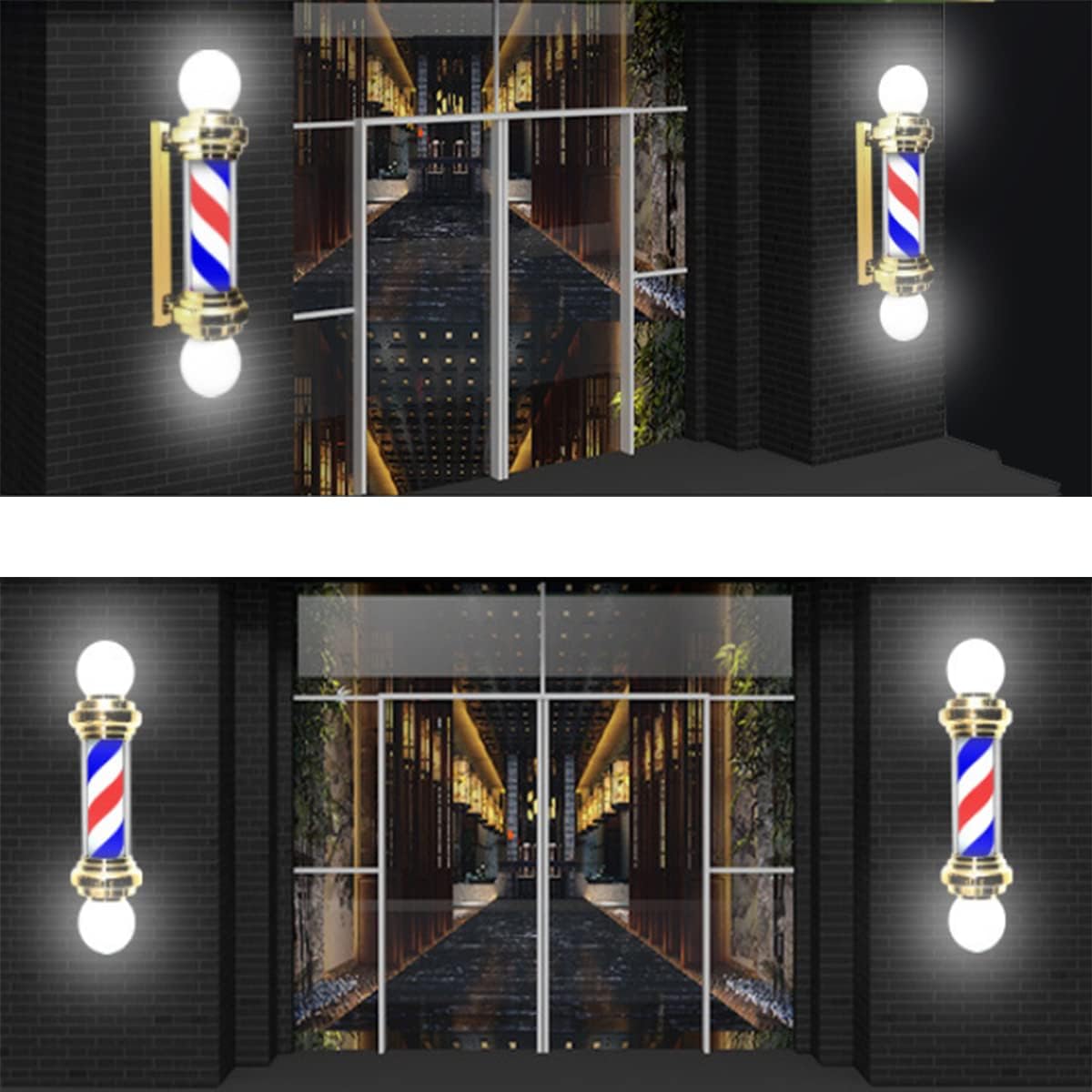 LED Barber Pole Lamp, for Beauty Hair Salon Shop, Waterproof Rotating Illuminated Strips, Wall Mounted Silver Red Black Display Blackandwhite silver