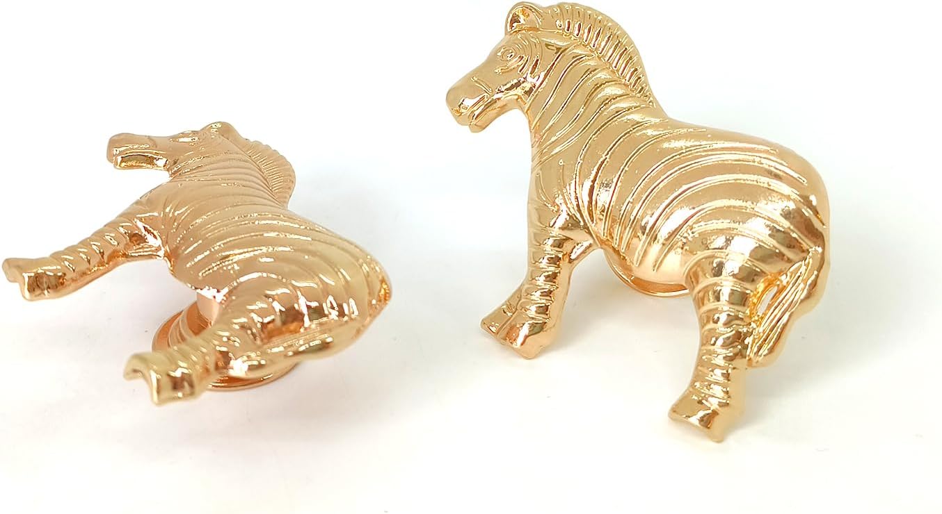 2 Pcs Zebra Kitchen Cabinet Knobs Animal Cabinet Knobs Pulls Gold Dresser Drawer Handles Pulls Cupboard Door Decorative Knobs (Gold)