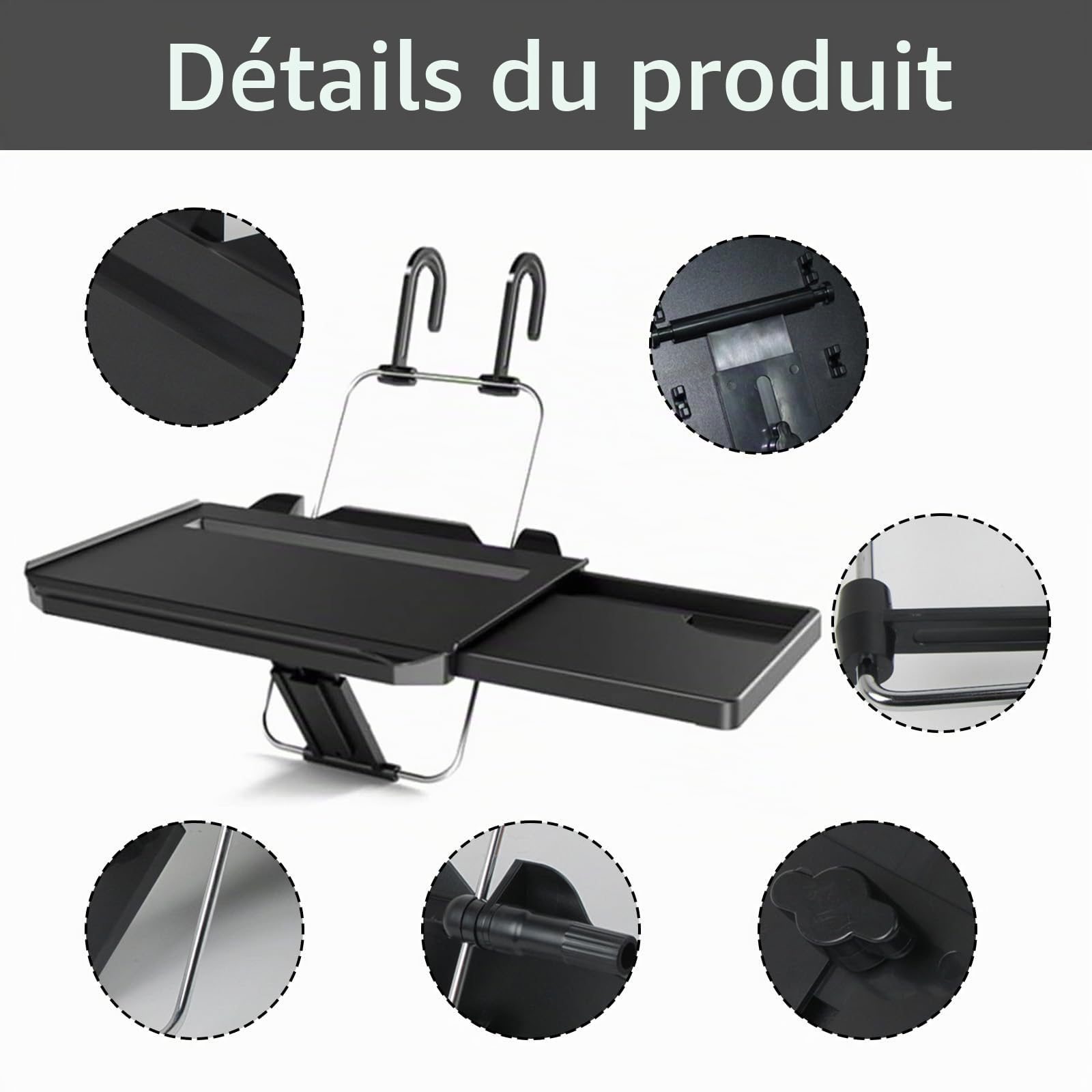 Support De Volant De Voiture, 2 en 1 Plateau De Volant Table D'ordinateur Pliable Et Portable pour Siège De Voiture Universel Support Multifonctionnel pour Volant Plateau De Table Jusqu'à 10kg