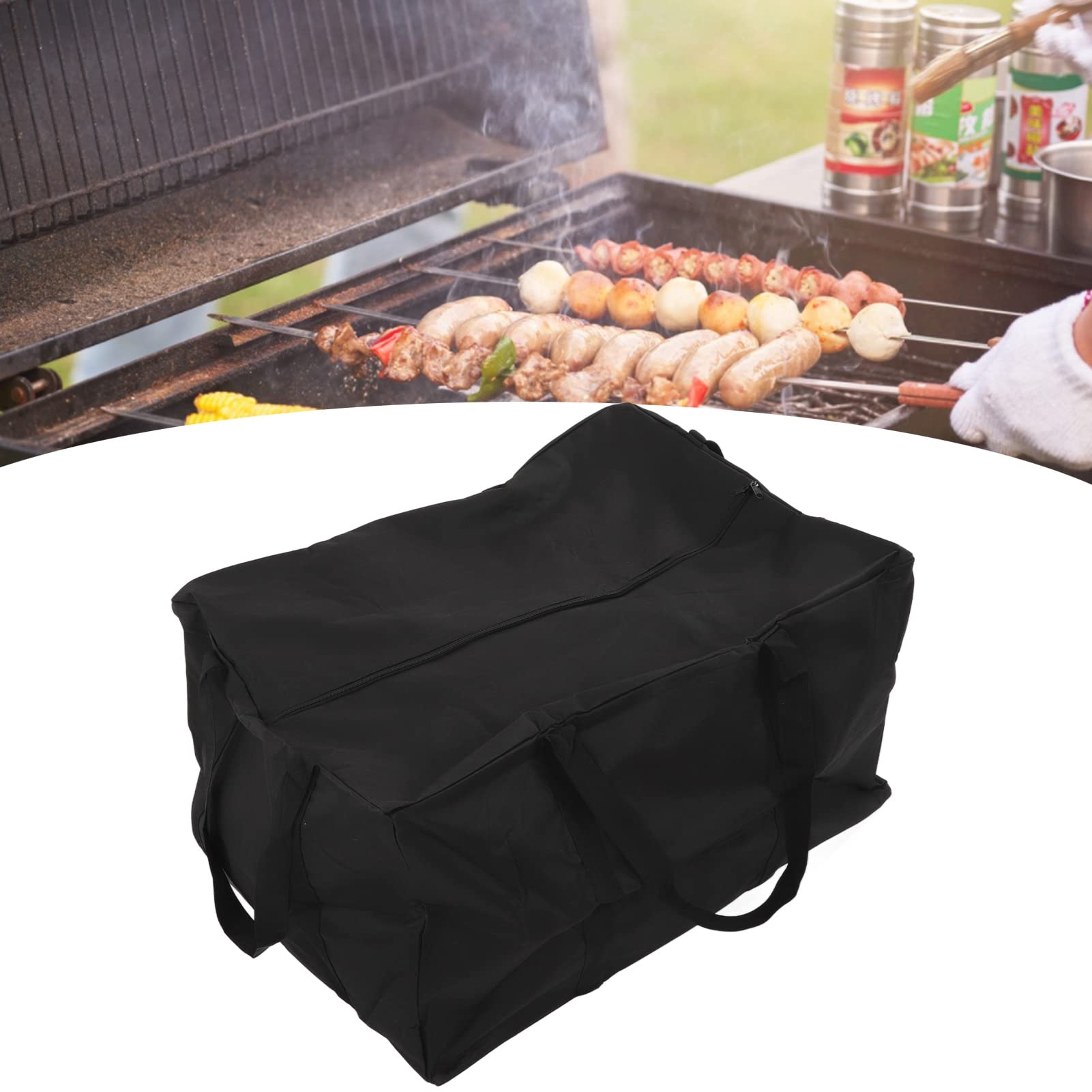 Borsa per attrezzi per barbecue, borsa portaoggetti per griglia in tessuto Oxford 600D portatile con manici per campeggio, picnic sulla spiaggia, nera 74x57x43 cm
