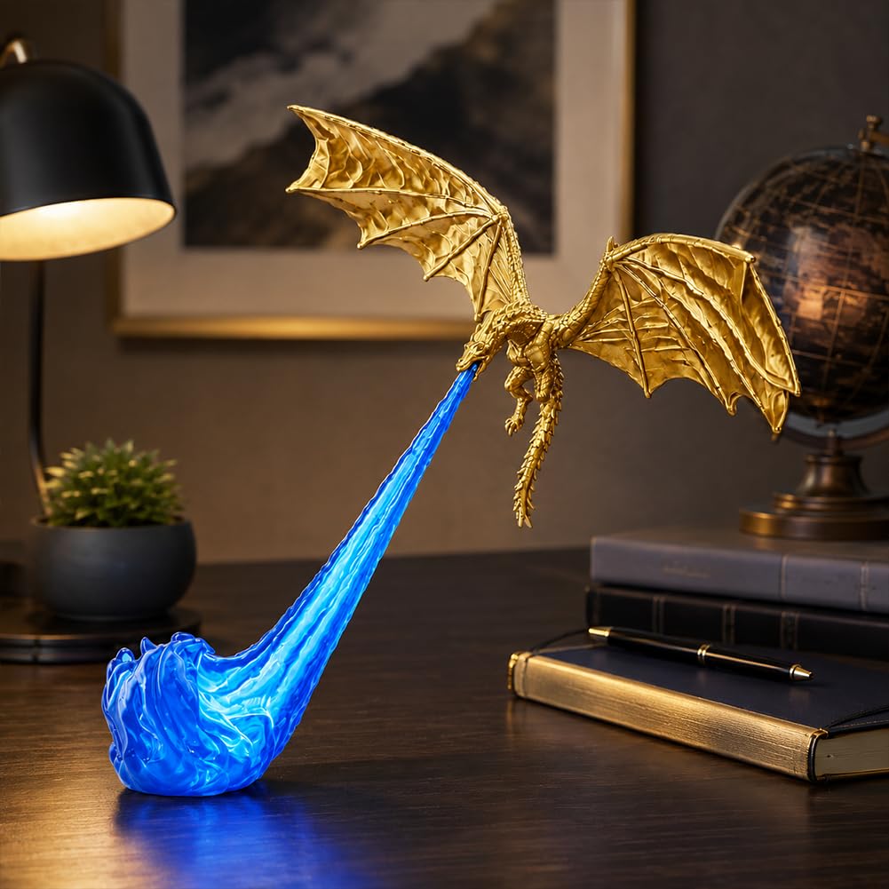 Dragon Flame Book Nook Light, Fire-Breathing Dragon Shelf Ornament