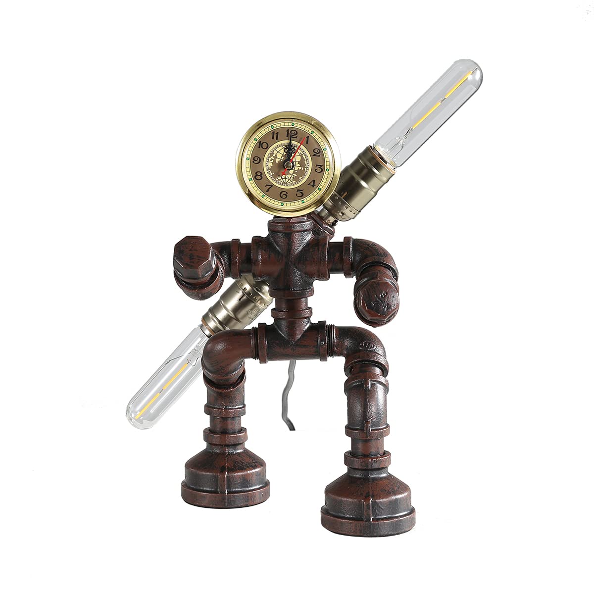 Kaj Hejmo Water Pipe Table Lamp Robot Style- Retro Industrial Steampunk Rustic Table Light- Vintage Farmhouse Desk Lamp for Bedroom,Office, Bedside, Nightstand, Baror or Shop (Rust-Style F)