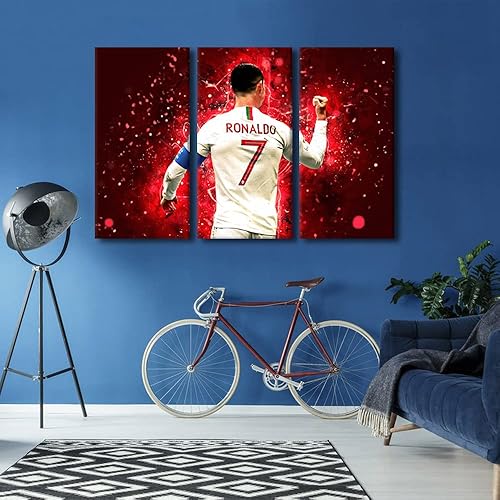 Miniatura 67 de TISHIRON 3 paneles CR7 Cristiano Ronaldo - Póster en lienzo para decoración de pared, pelota deportiva, casa moderna, para club, arena, sala