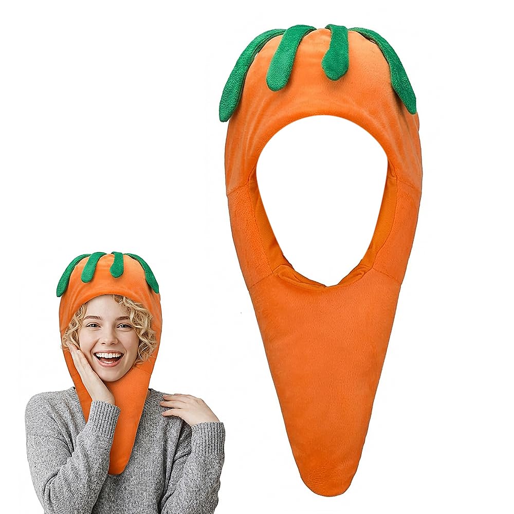 Vervora Carrot Hat for Adults, Novelty Plush Vegetable Headpiece, Funny Food Costume Fancy Dress Accessory for Stag Do, Halloween, Easter Party and Theme Nights (Carrot)