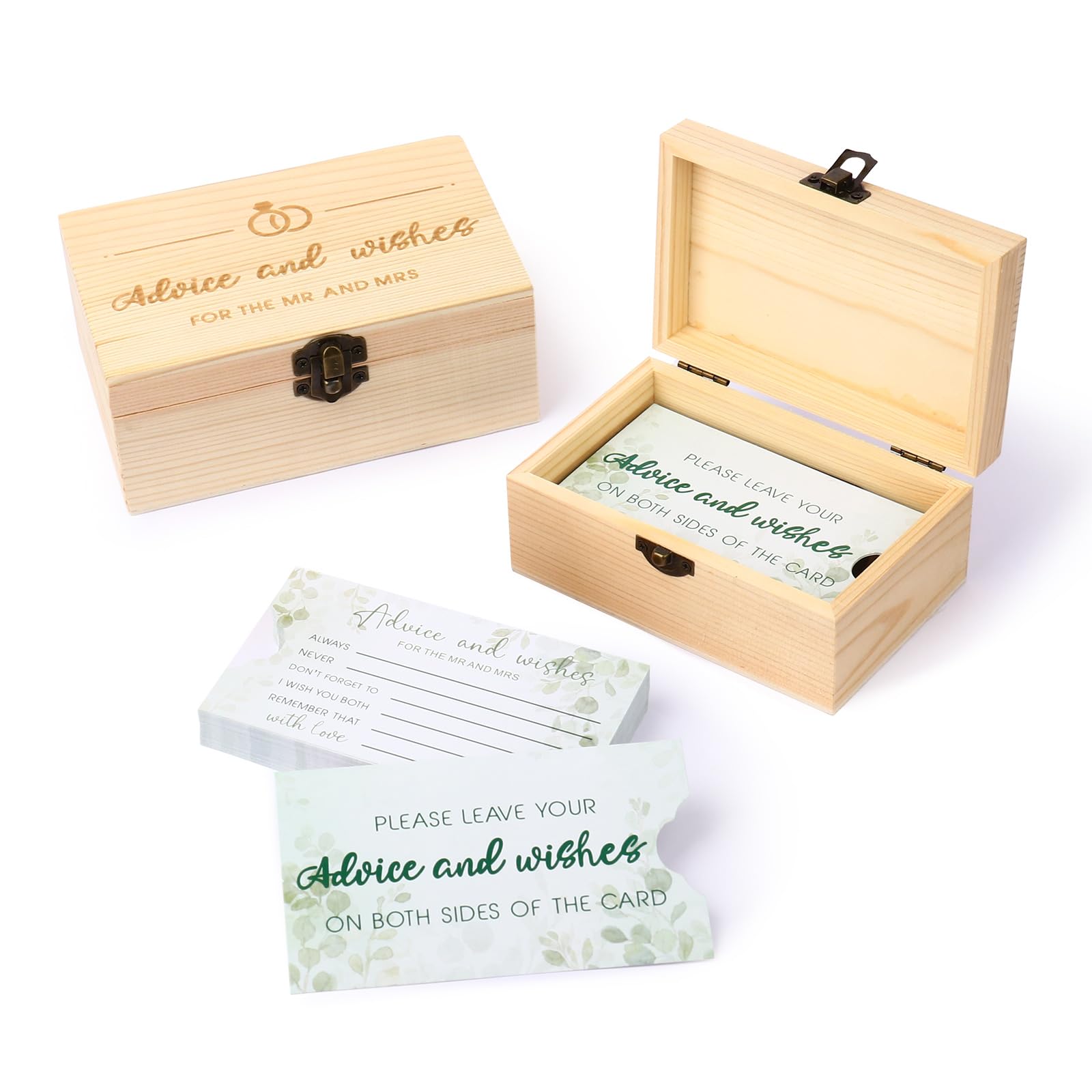 Zzbakress 50 pcs Wedding Advice Cards with Wood Box for Bridal Shower Decor Advice and Wishes for The Mr and Mrs Advice and Wishes for Bridal Shower