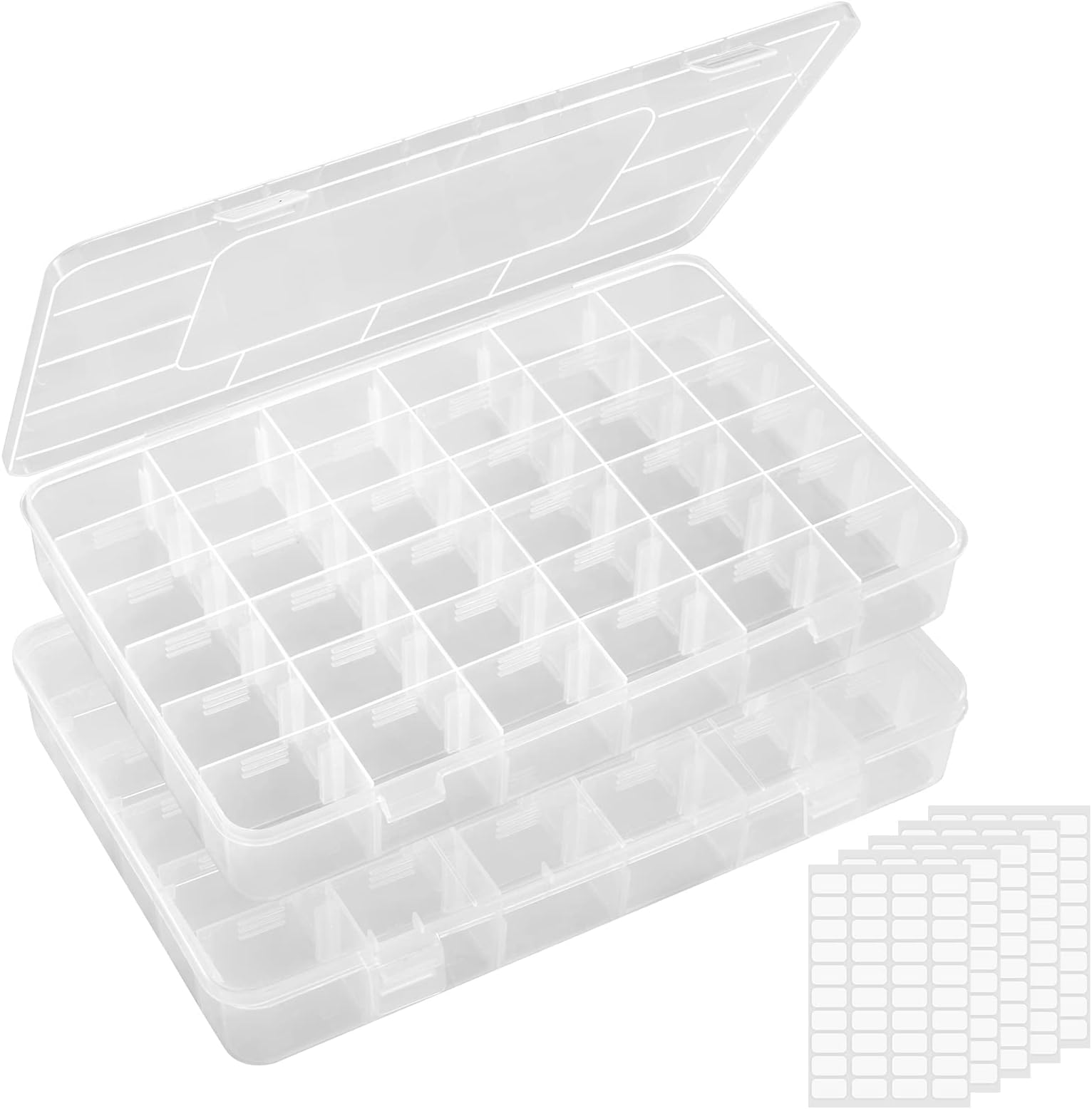 Lifewit Plastic Boxes with Lids, 2 Pieces, Storage Box Organizer, 36 Adjustable Dividers, Transparent Boxes for Screws, Beads, Jewellery