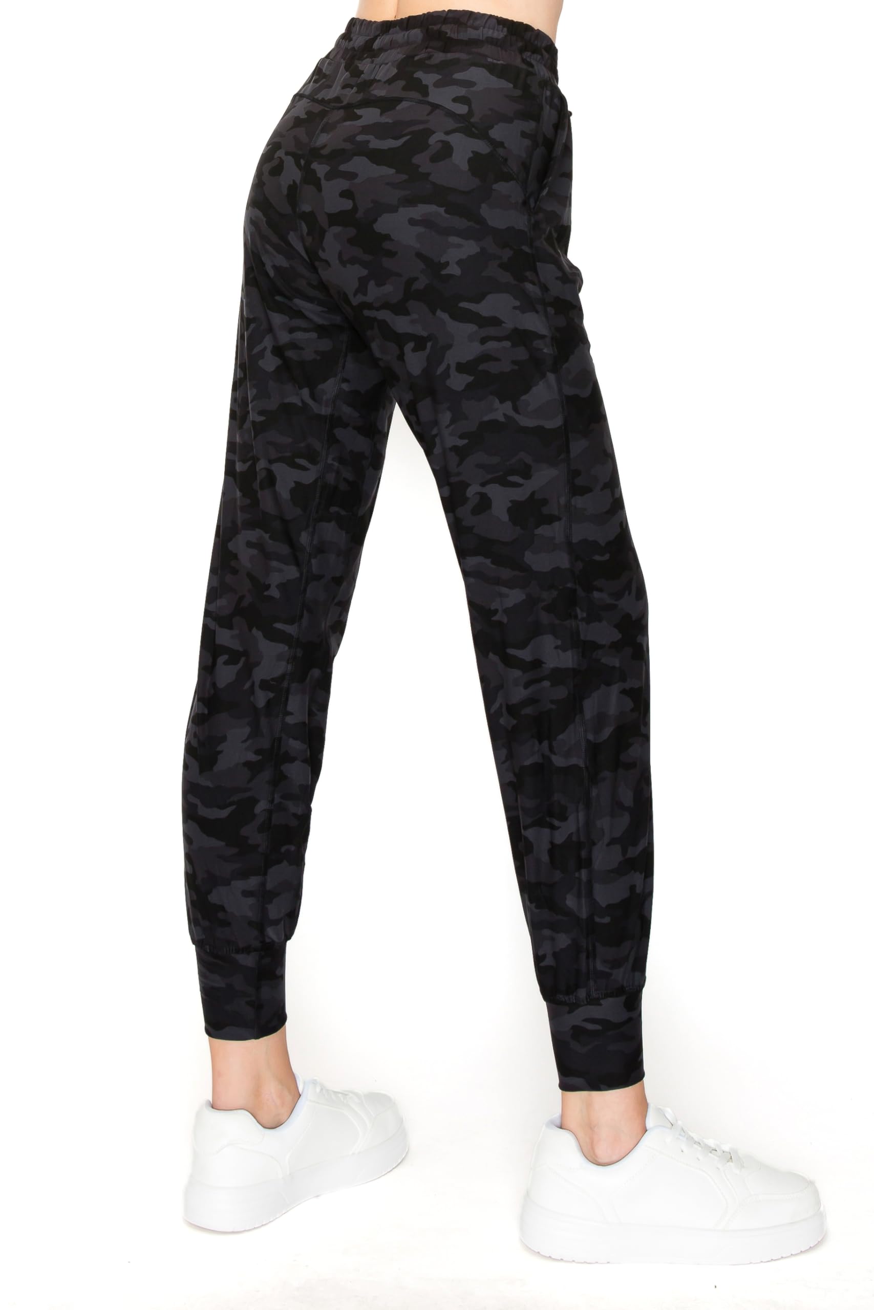 Leggings Depot ActiveFlex Damskie spodnie dresowe typu jogger do jogi, z kieszeniami, czarny kamuflaż, S