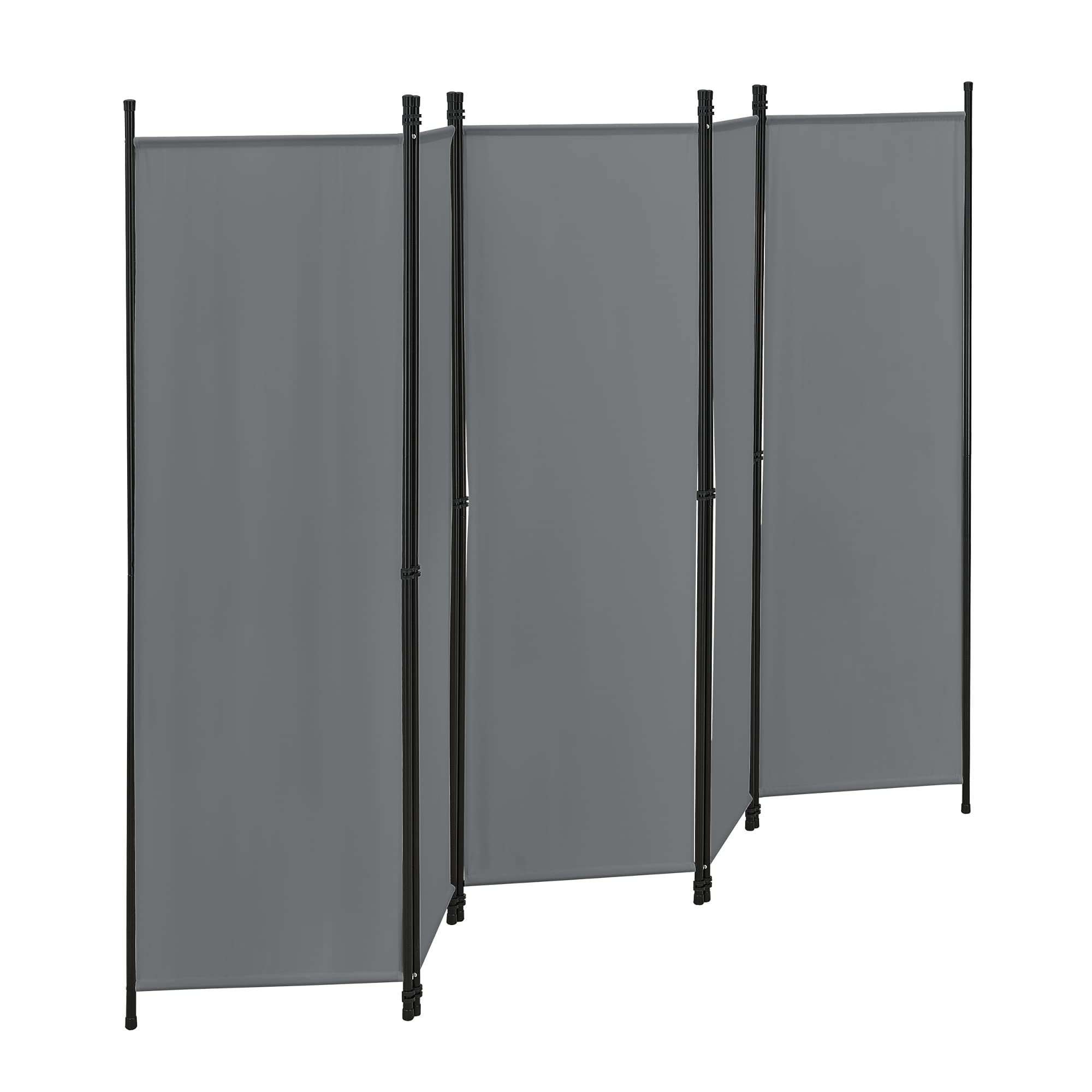 Paravent de Confidentialité à 5 Panneaux Séparateur de Pièce Design Brise-Vue pour Intérieur Extérieur Acier Polyester 171 x 250 cm Gris Foncé