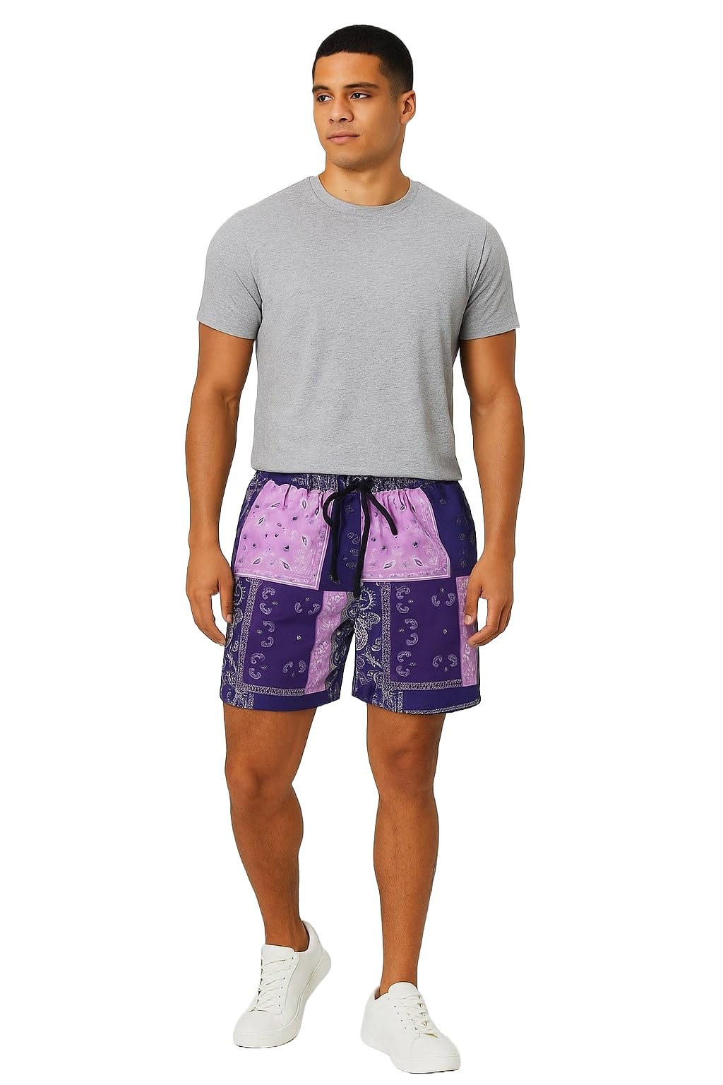 naz enterprise Men’s Patchwork Bandana Print Shorts – Casual Streetwear Summer Shorts with Drawstring Waist-picture-32