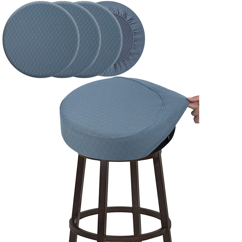 BUYUE 4 Pcs Bar Stool Covers, Luxury Fabric Dia.12-14" Round Stretchy Crease-Resistant Washable Jacquard Dustproof Stool Seat Slipcover, S-Sky