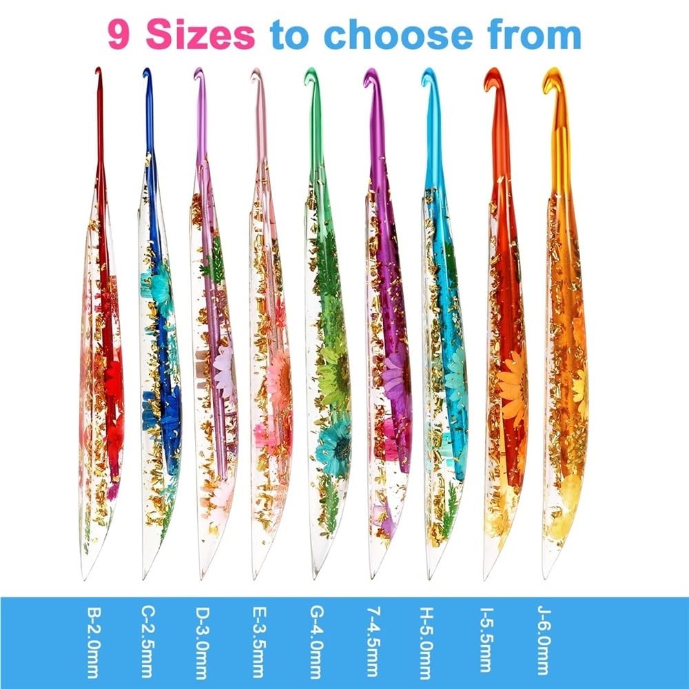 Kits de Ganchos Ganchillo con Estampado Floral Resina epoxi, Accesorios Agujas extendidos for Tejer a Mano, 9 Uds./1 ud(9pcs)