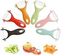 Trez Treamer Conjunto de 6 descascadores em Y de cerâmica leve com lâminas afiadas e duráveis, alças ergonômicas, descascadores de batata maçã ferramentas de barra, utensílios de cozinha, vermelho, preto, rosa, amarelo, laranja, verde, azul