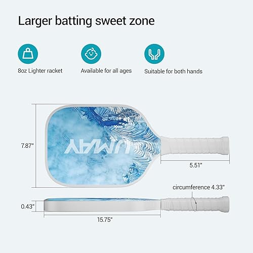 Miniatura 5 de UMAY Juego de 2 palas de pickleball para fitness, raquetas de fibra de vidrio aprobadas por USAPA con 6 bolas de pickleball para interiores y