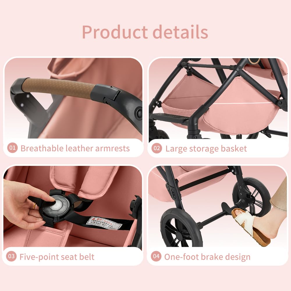 Sit-and-Recline Kinderwagen, faltbarer Kinderwagen mit Baldachin und Aufbewahrungstasche (schwarz)