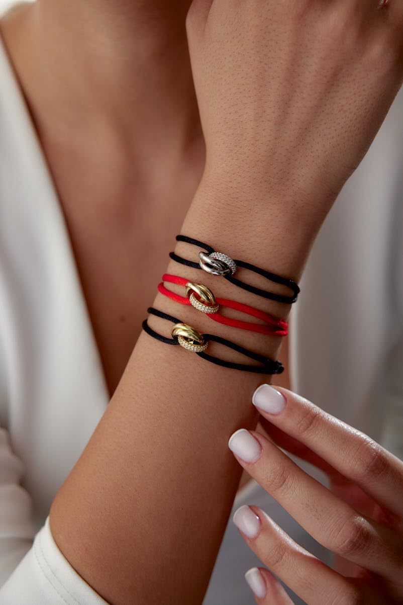 Joy-D 3 Rings Bracelet with Zircon Diamond - String Bracelet with 3 Colors Rings, Adjustable Cord, High Quality Women&Men Bracelet, Gold Jewelry, Perfect Gift for Her&Him