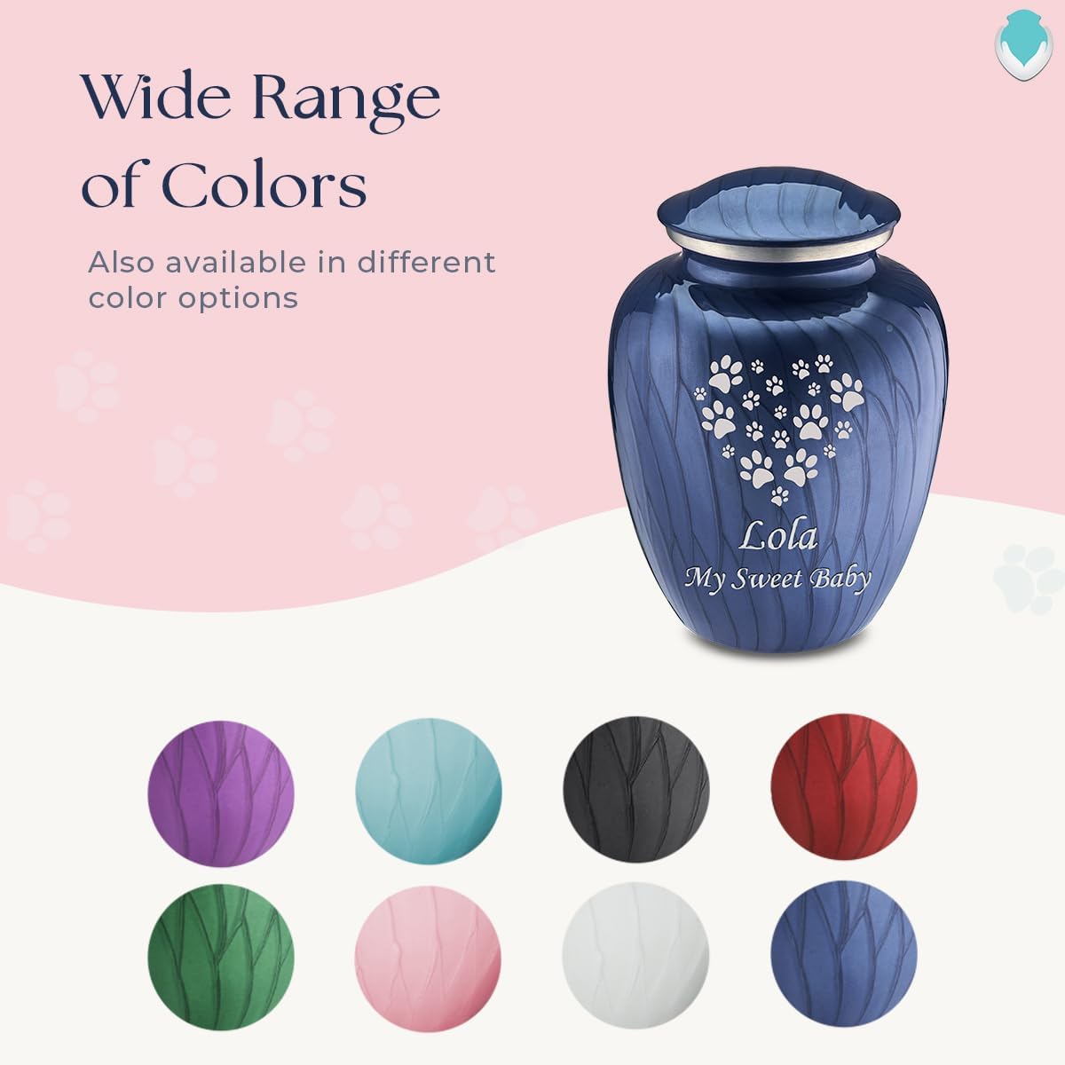 Geturns Embrace Personalized Heart Paws for Small Pets I Pearl Cobalt Blue Cremation Urns for Dogs and Cats I 44 lbs