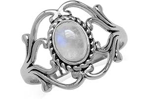 Genuine Real Moonstone Ring Surrounded by Twist Rope White Gold Plated 925...