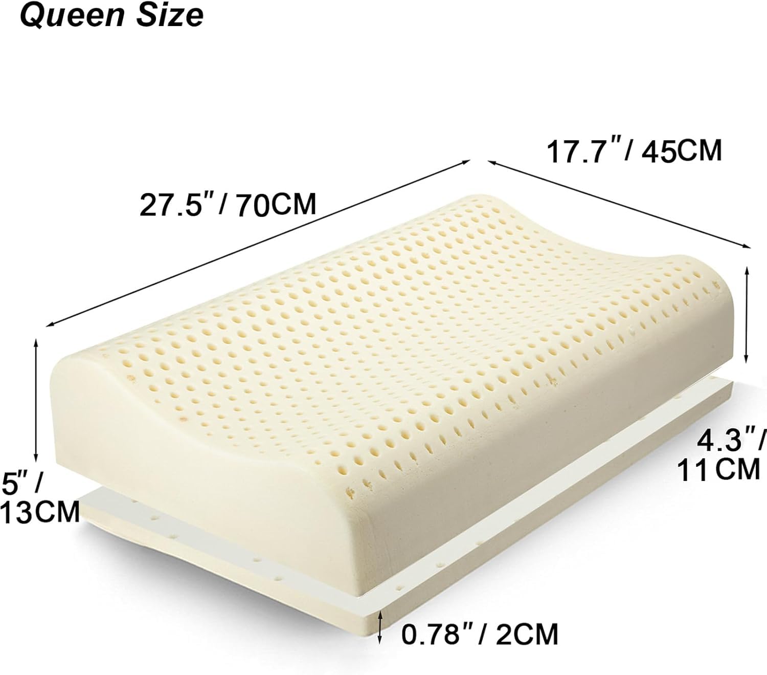 Talatex Almohada ergonómica de látex para aliviar el dolor de cuello y hombros, diseño Dunlop natural ajustable, soporte firme medio, funda transpirable y lavable, regalo perfecto para dormir