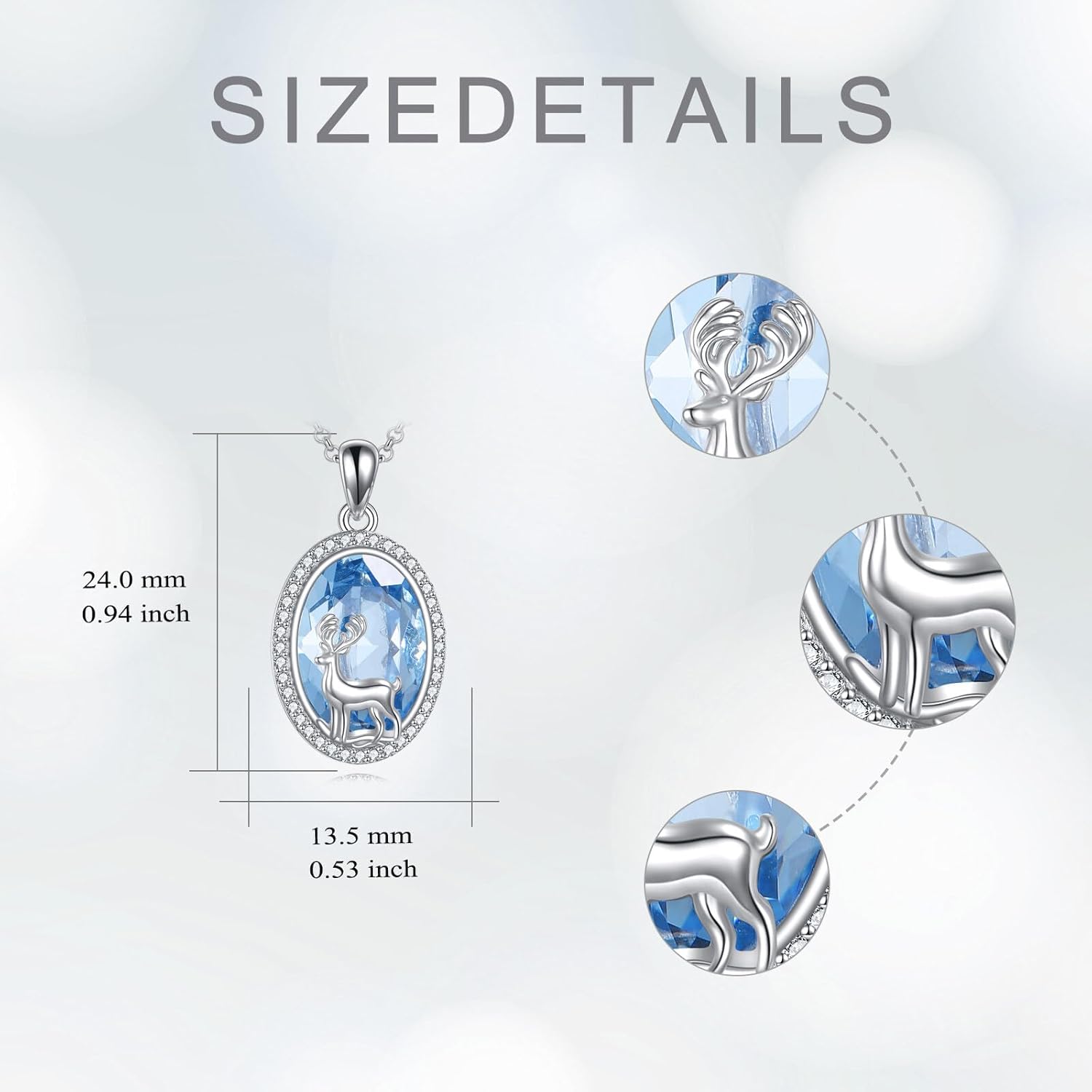 925 Sterling Silver Deer Necklace for Women, S925 Crystal Deer Pendant Animal Necklace Christmas Valentine's Day Birthday Anniversary Mothers Day Jewelry Gifts for Her Mom Girlfriend 18+2" - Image 6