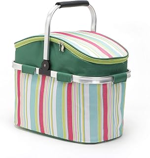 JTRHD Bolsa de Almuerzo de Picnic de Viaje 26 litros a Prueba de Fugas portátil Plegable frío Juego de manijas Cesta con Aluminio para Camping Gym Travel (Color : Verde, Size : 42x23x27cm)