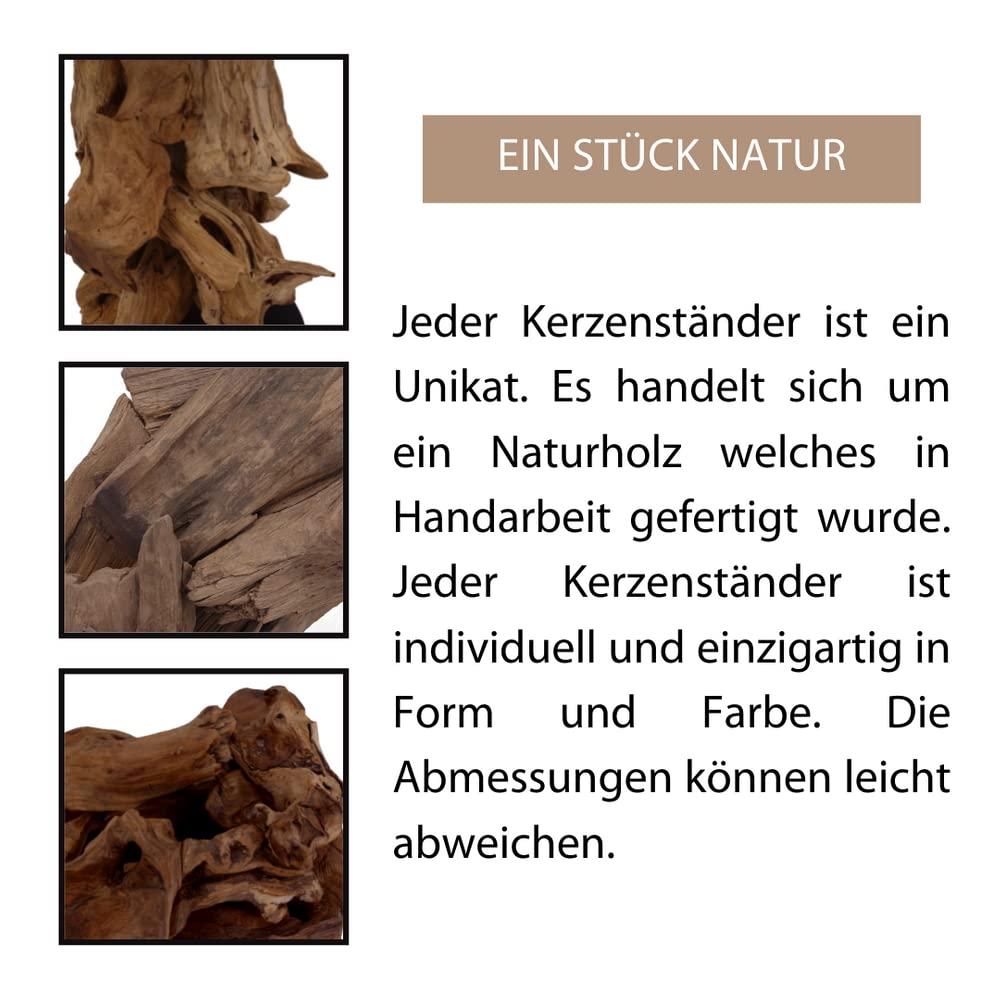 AquaOne Kerzenständer 3er Set I Treibholz Natur Stumpenkerzen Ständer Größe M L XL I Naturholz Rustikal I Holz Möbel Deko I Handarbeit Unikat Wurzel Braun