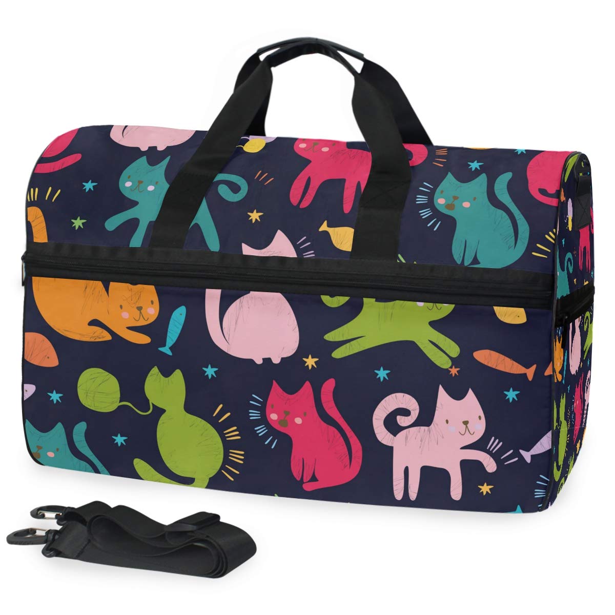 Cute Animal Cat Print Travel Duffel Bag for Women Men Sport Gym Bag with Shoes Compartment Overnight Weekend Bag