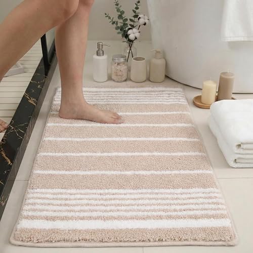 Alwoligag Bathroom Mat 32x20, Soft Absorbent Striped Bath Mats, Machine Washable