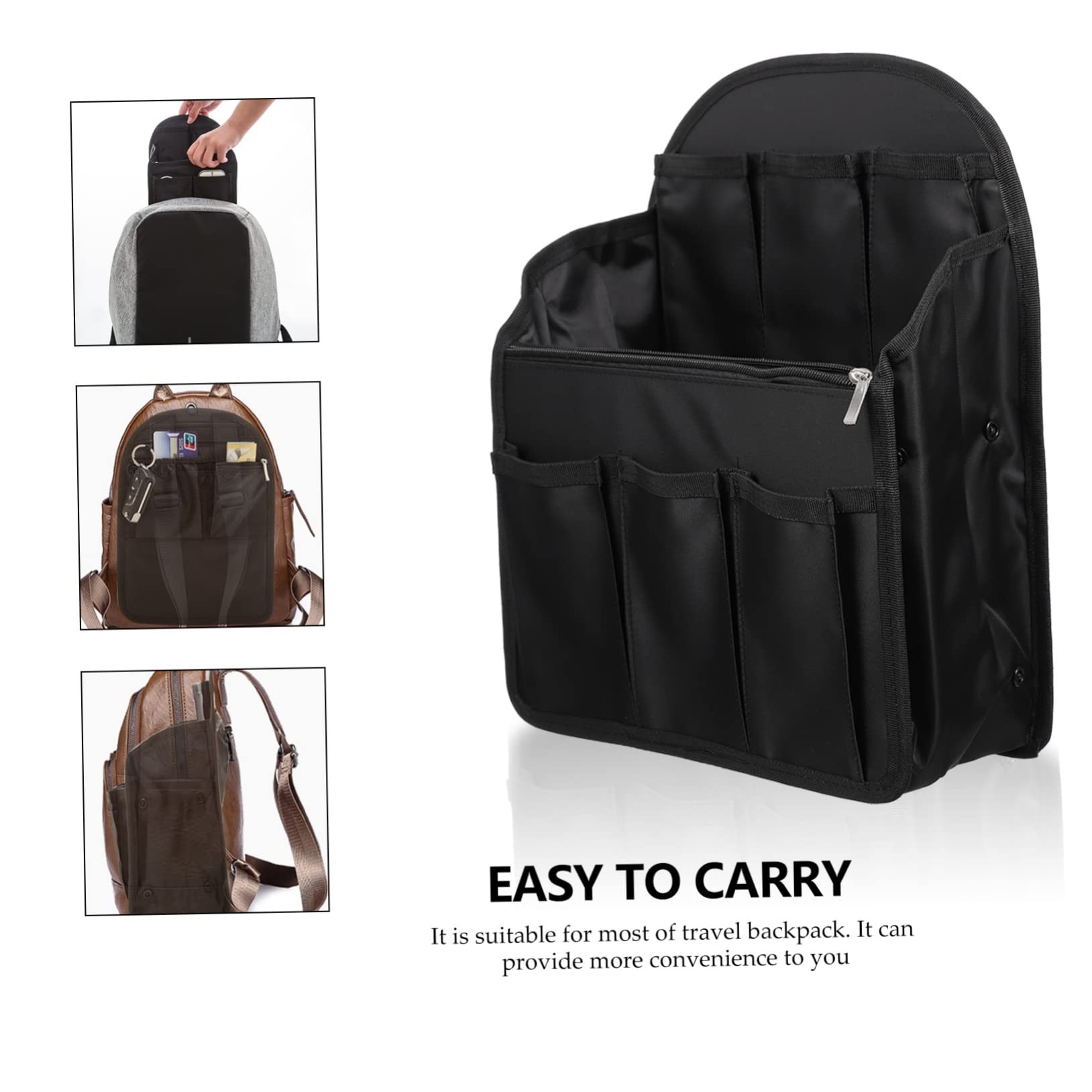 Holibanna Organizador de Mochila Plegable y Transpirable y Múltiples Bolsillos y Ranuras de Nylon Negro Adecuado para Viaje y Almacenamiento para Viaje Almacenamiento