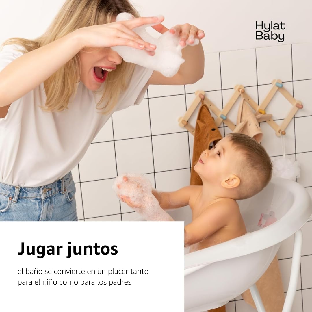 Hylat Baby Bañera Bebe con Soporte y Tapón Friends Gris – Certificada TÜV Rheinland - para Recién Nacidos y Bebés de Hasta 12 Meses, de Plástico Sin BPA – Colección Lite Bañera para Bebe con Patas