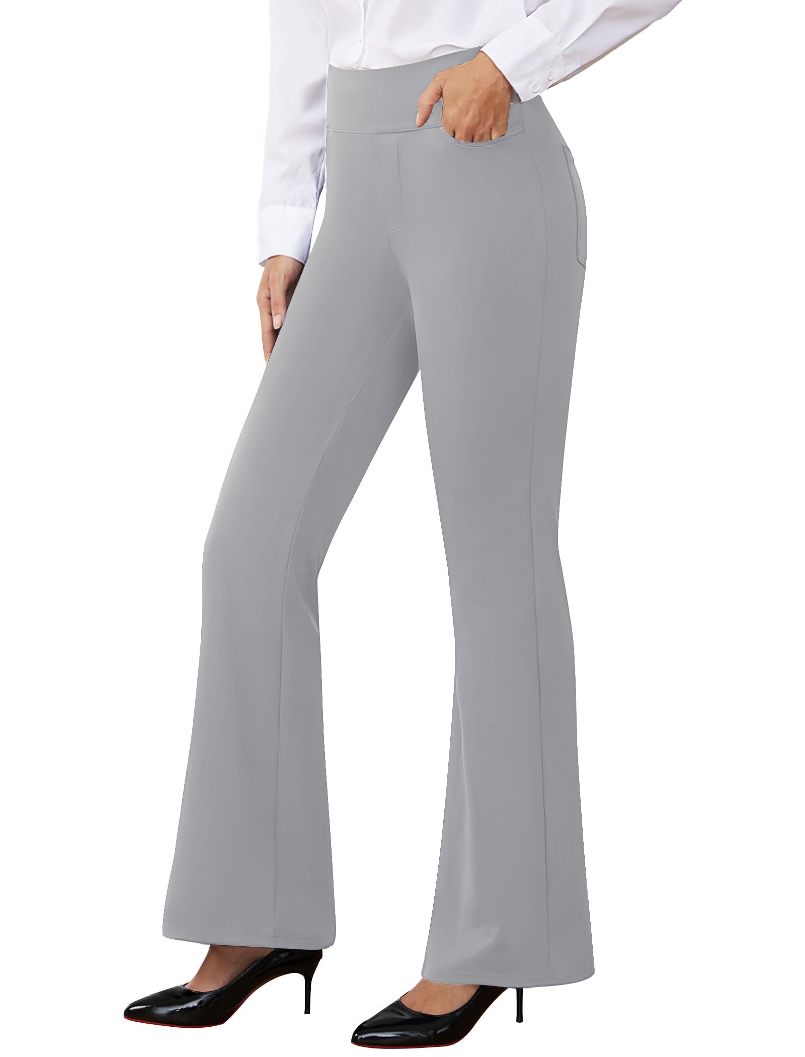 Womens Dress Pants Stretchy Work Pants Business Casual Slacks with 4 Pockets Pull On Office Trousers Light Grey