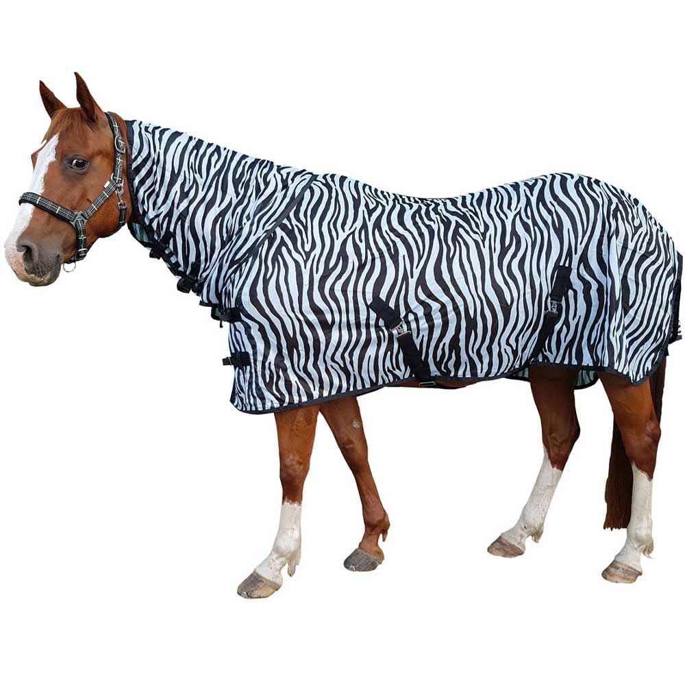 Brama-West - Manta para caballos con cuello de cebra, protección contra insectos, color negro y blanco, talla 135