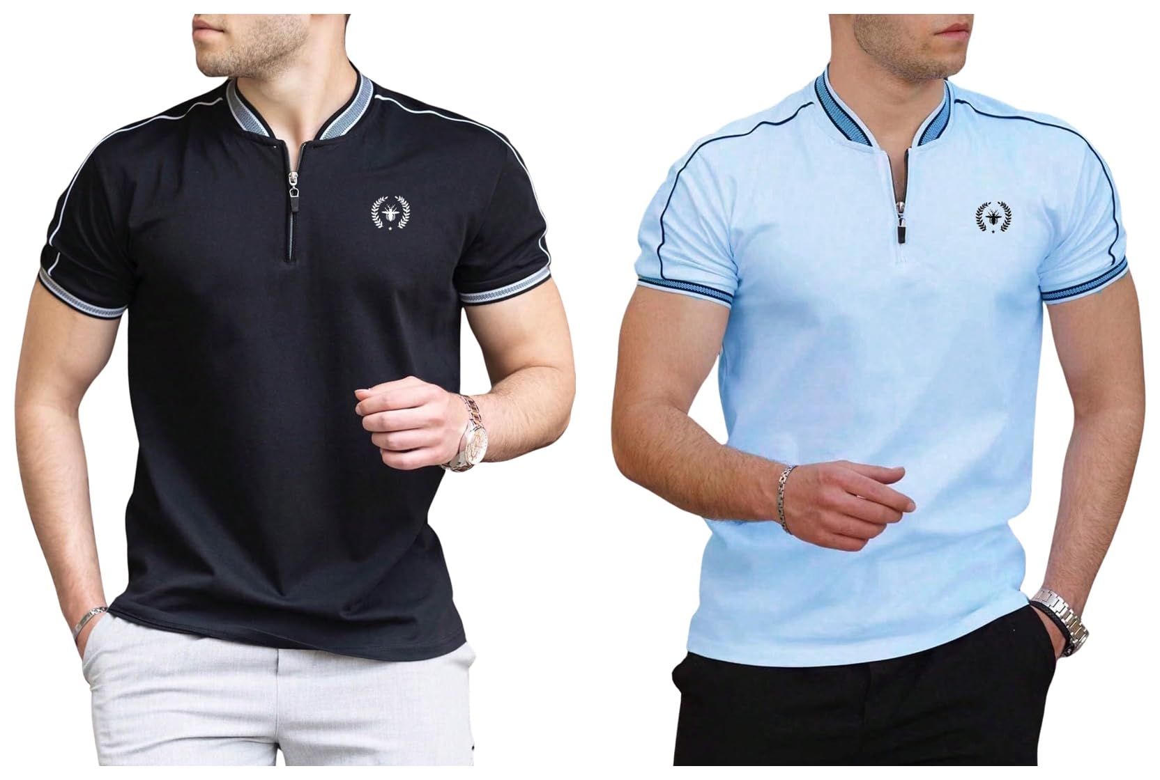 lymio Men Linen Blend Regular Fit T-Shirt || Polo T-Shirt || Short Sleeve || Sky Blue || Large-picture-49