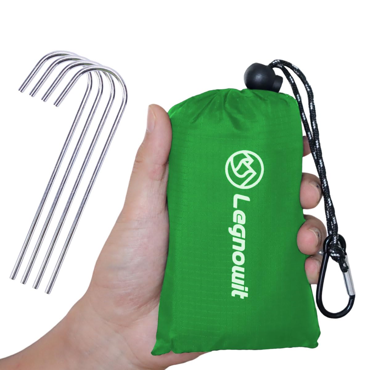 Legnowit Outdoor Pocket Blanket, 140 x 100 cm Waterproof Compact Lightweight Mini Picnic Blanket, Sand Free Beach Mat, Small Tarp for Concert Festival Camping Hiking Travel, Stakes Included (Green) โ image 1