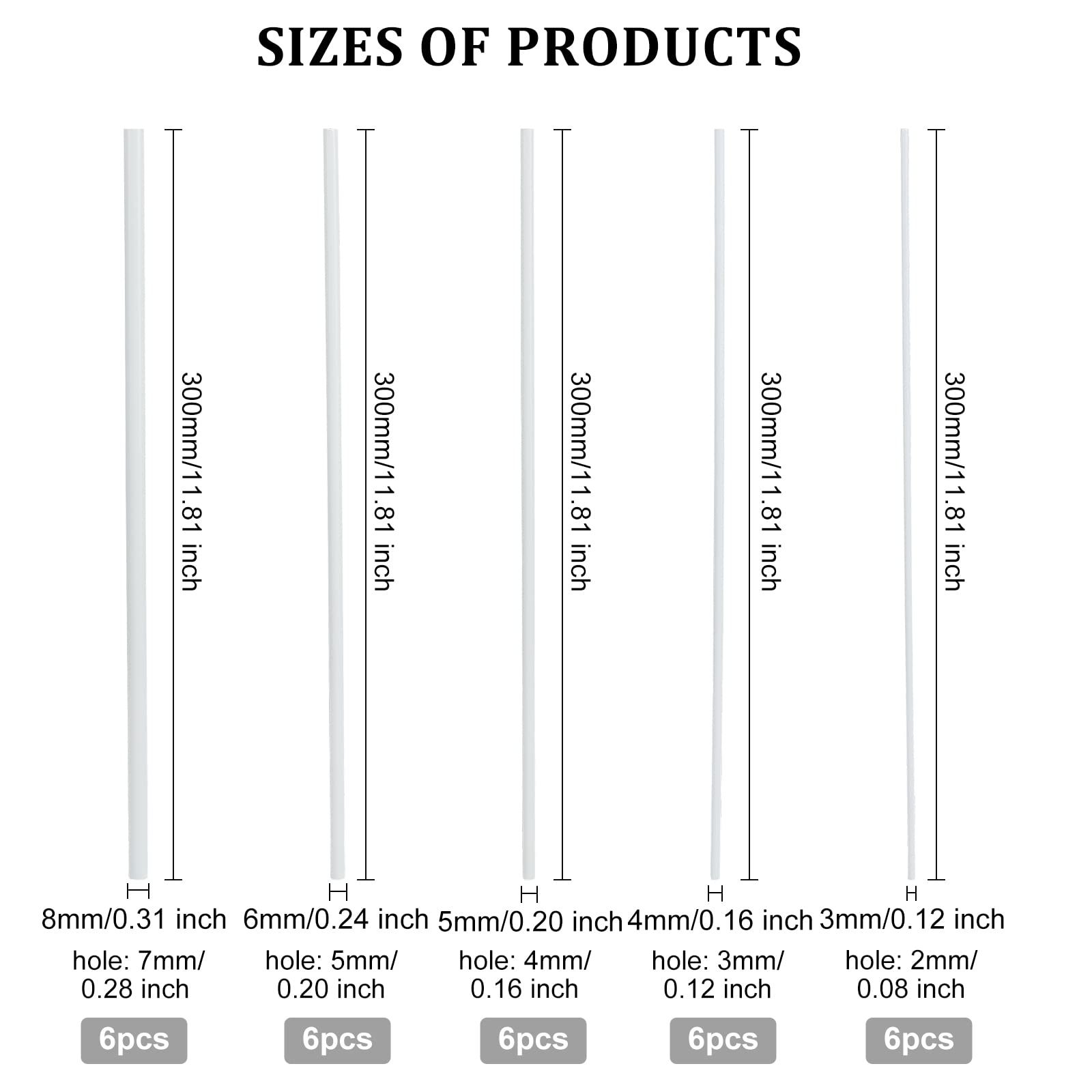 OLYCRAFT 30Pcs ABS Plastic Hollow Round Tubes 12" Length Plastic Round Bar Rods 3mm 4mm 5mm 6mm 8mm Round Hollow Bar For DIY Handmade Sand Table Material Model Building - View #4