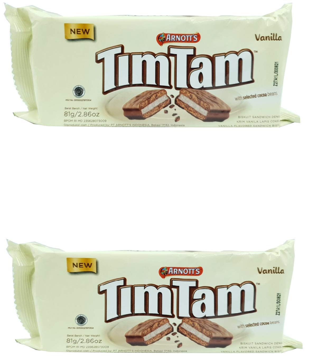 Arnott's Tim Tam Vanilla Flavor Biscuits (Pack of 2), 81g Each