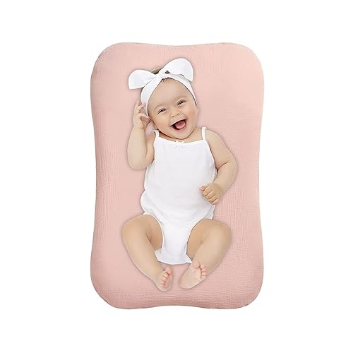 Hiseeme Tumbona para recién nacido, tumbona infantil de 0 a 9 meses, cama nido para bebé con funda de muselina 100% algodón (rosa)