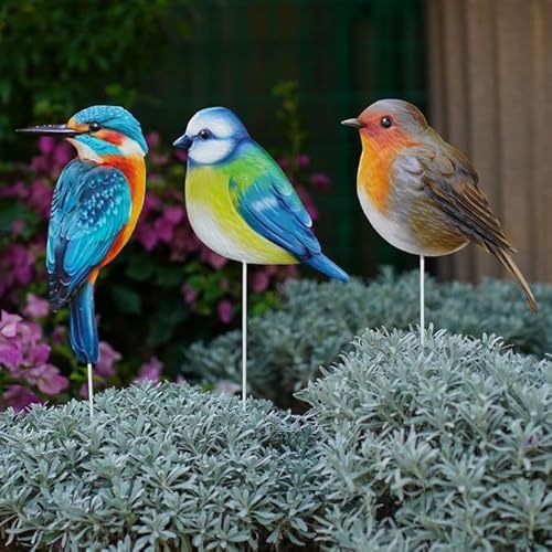 Zebi Modern Bird Garden Stake Ornament, Decorative Metal Garden Bird Stake for Flower Beds, Plant Pots & Outdoor Lawn Décor, Rustic Outdoor Garden Ornaments for Patio & Borders.