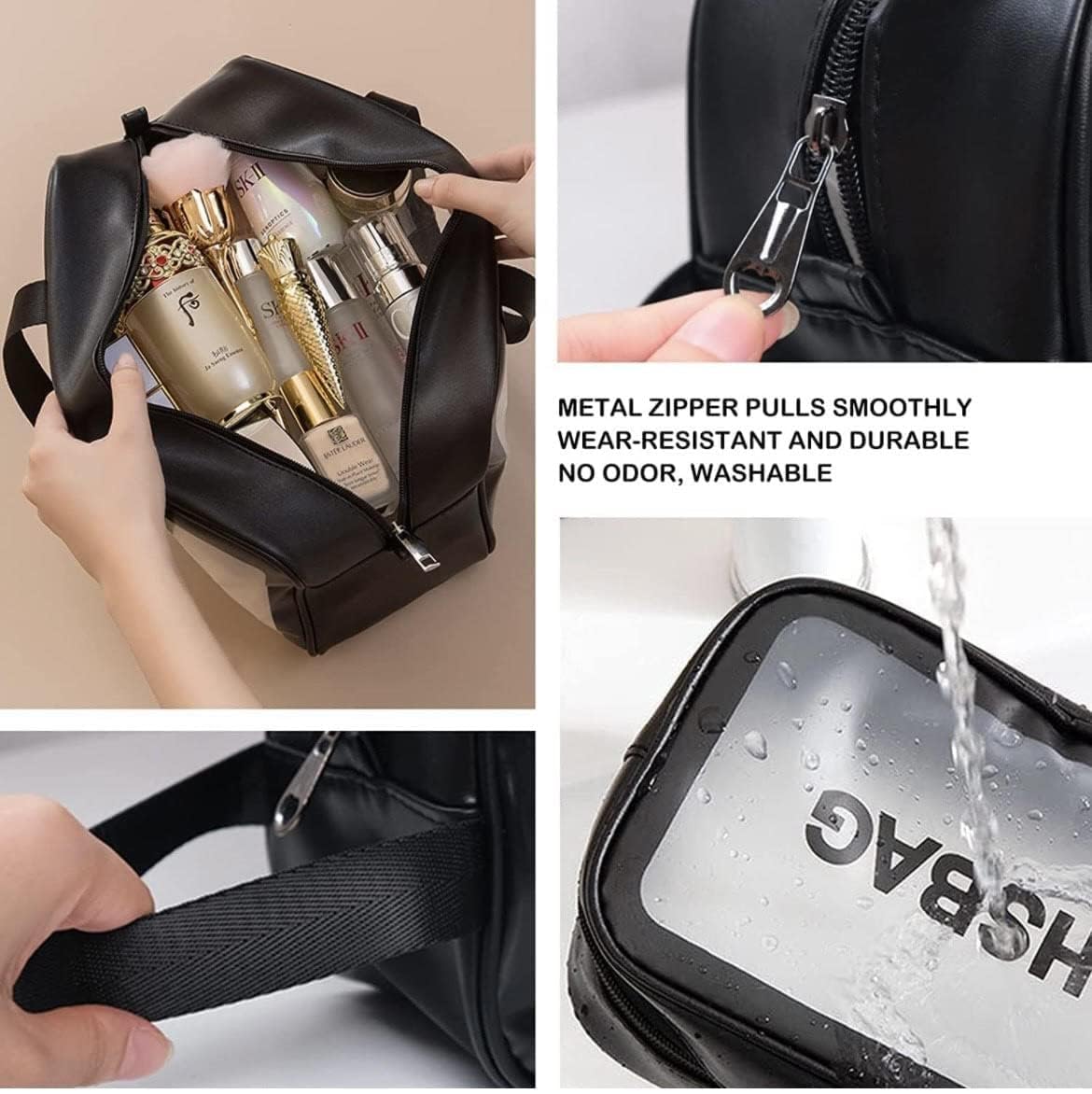E-COSMOS Clear Makeup Pouch Set, Cosmetic Organizer Bag for Women and Girls Travel Waterproof Toiletry Storage Kit (Set of 3) (Black)