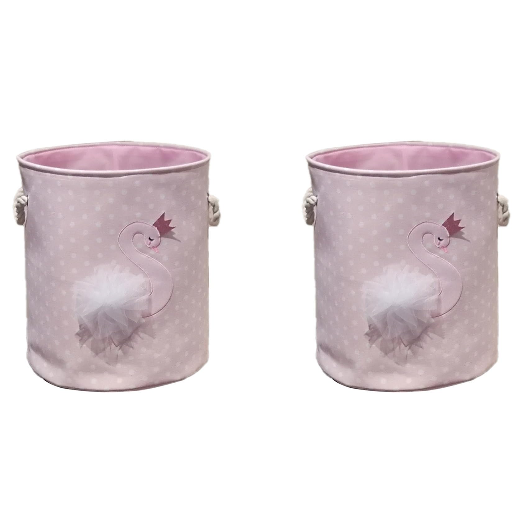 Panier à linge sale cygne rose lot de 2 bacs de rangement jouets livres H40cm