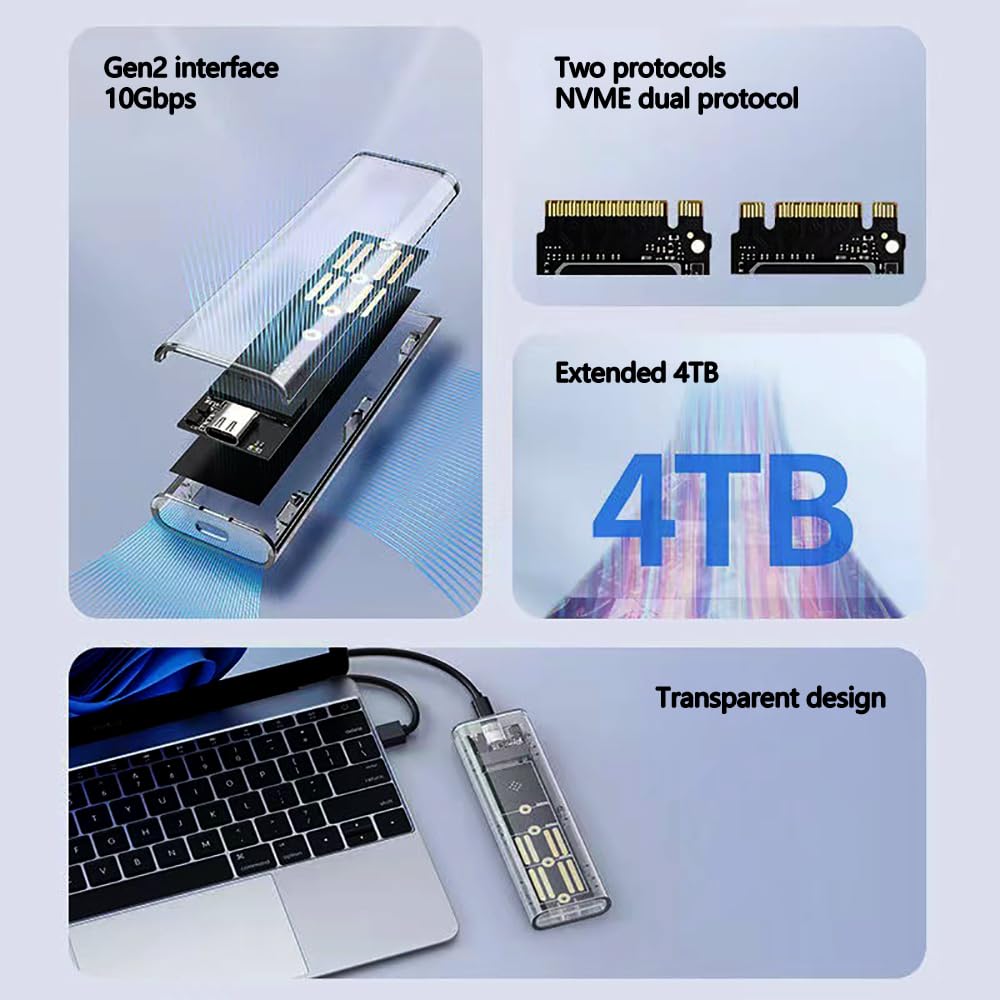 Boîtier SSD M.2 NVMe USB 3.1 USB-C Adaptateur pour M.2 PCIe NVMe M-Key 2230/2242/2260/2280