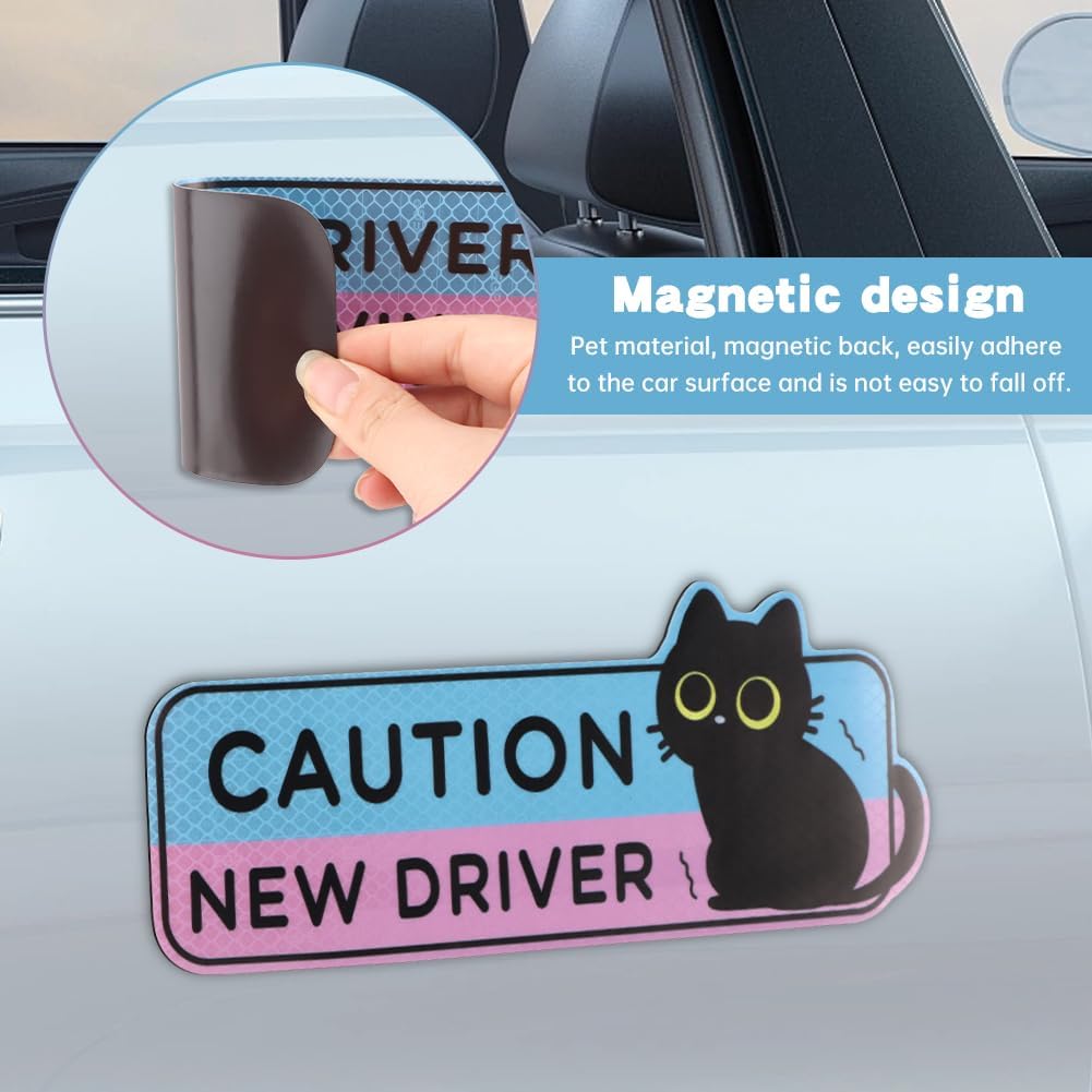 4pcs Black Cat New Driver Car Magnet Sticker Safety Sign,Newbie Cat Reflective Magnetic Car Stickers Driver Magnet,New-Driver Reusable Magnets-Stickers for Bumper Safety Sign - Image 7