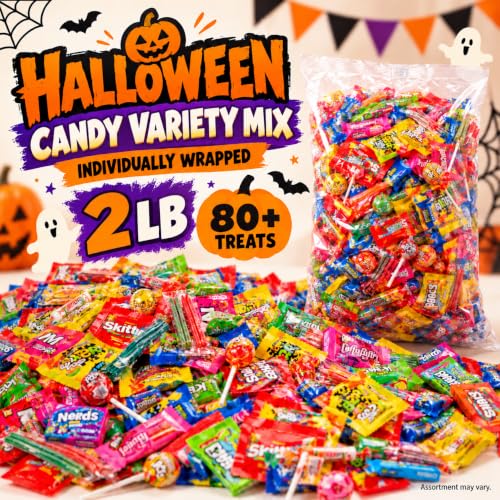 Candy Variety Pack 80+ Ct, 2 LB Bulk Individually Wrapped, Halloween - image 2