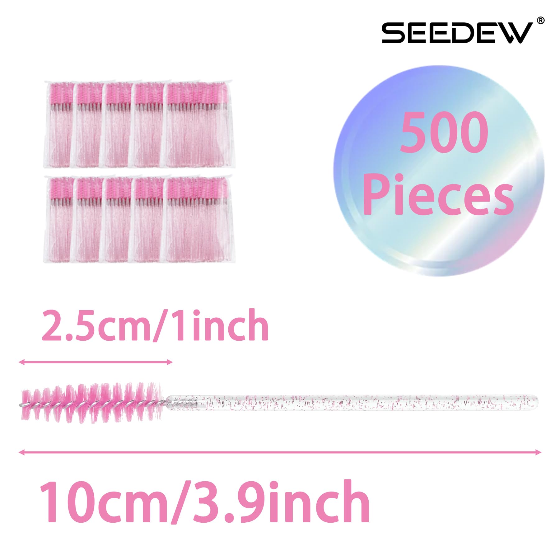 500 Pieces Eyelashes/Eyebrows Brushes, 10CM Lash Removal Cleaning Tools, Crystal Handle - Image 2