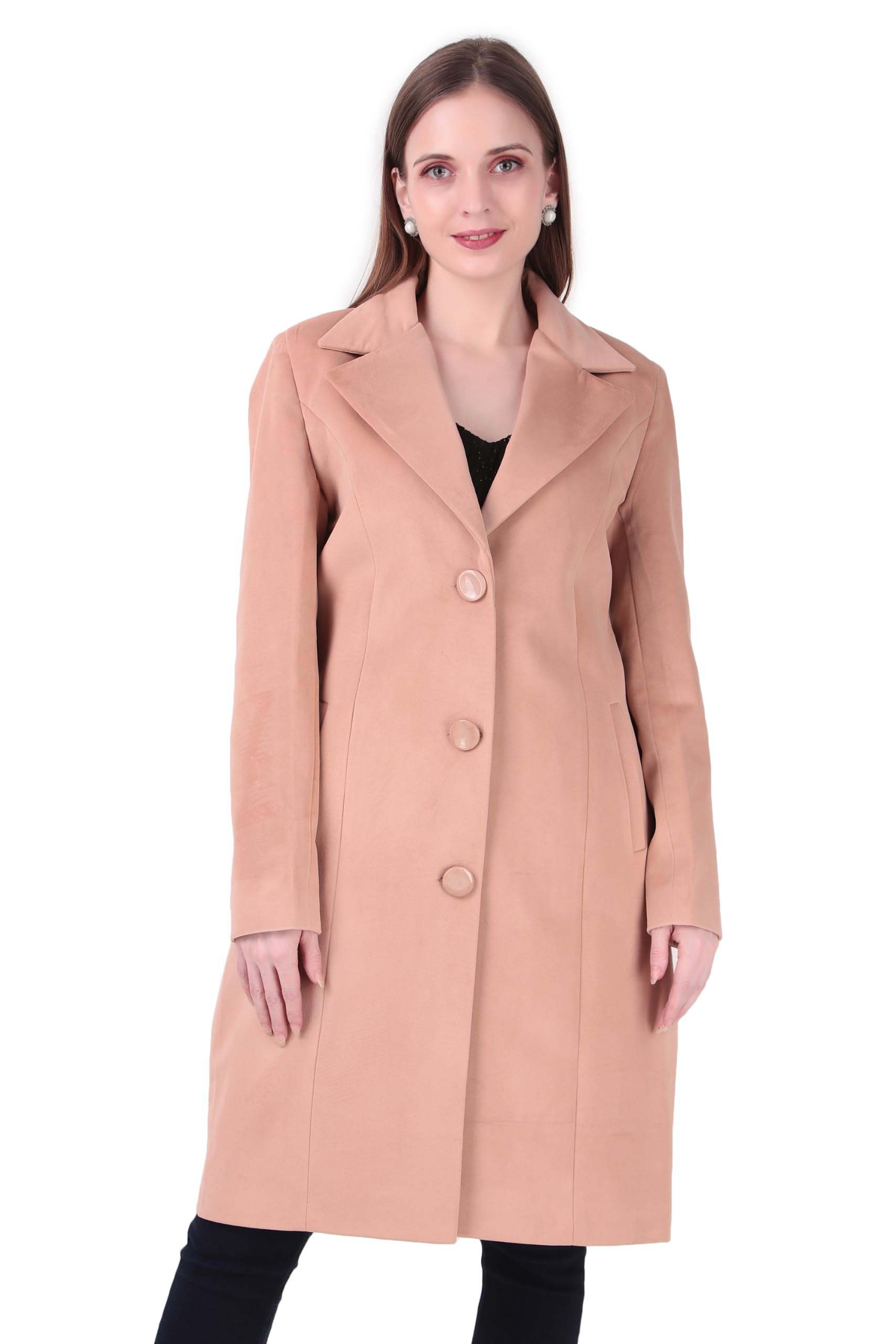 Women's Peach Long Coat Jacket | Elegant Single Breasted Winter Overcoat for Casual & Formal Wear PACK OF 1-picture-19