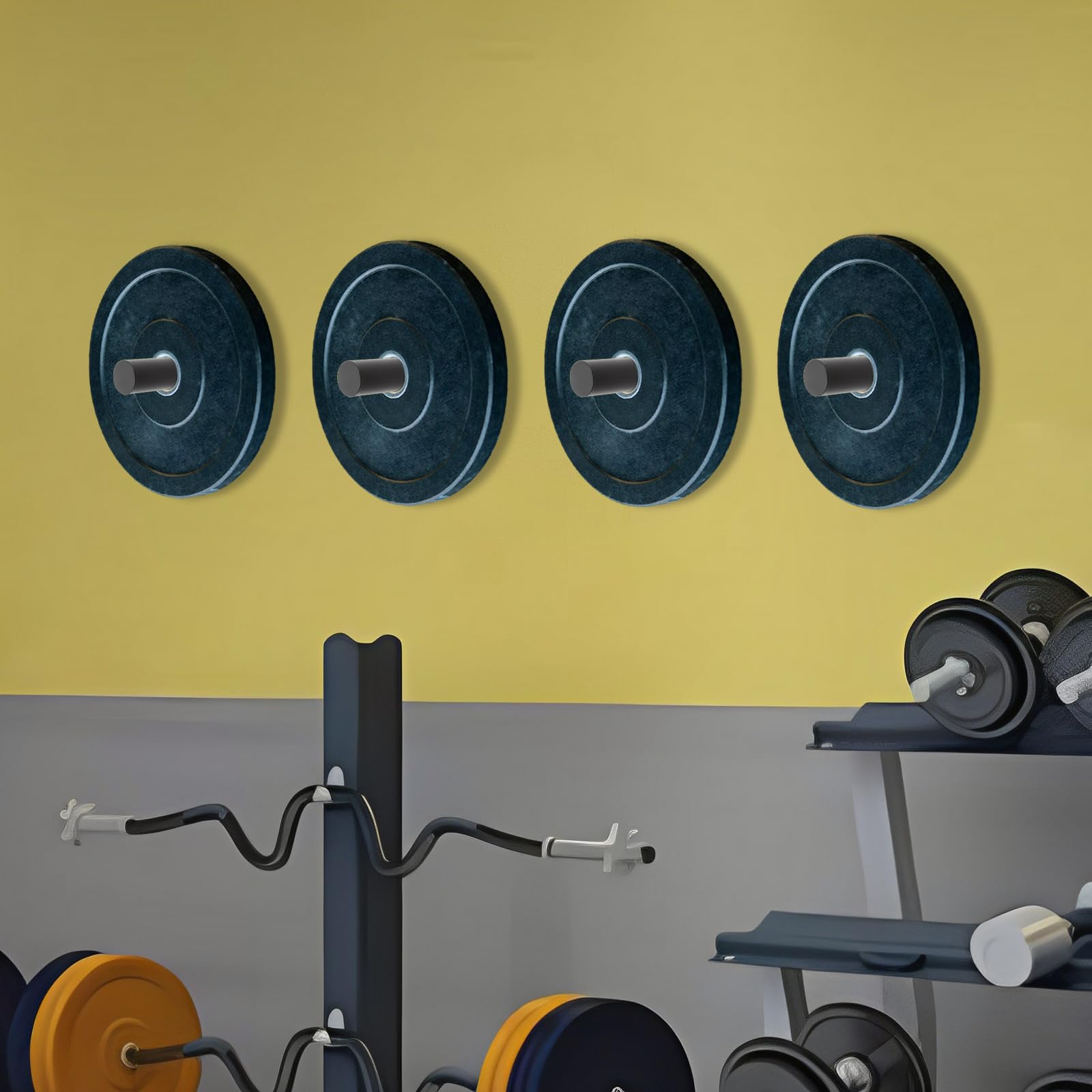 Hantelscheibenständer, Wandmontierter Hantelscheibenhalter zur Aufbewahrung von Hantelscheiben, 4* Halter für Hantelscheiben, für den Einsatz zu Hause, im Fitnessstudio usw