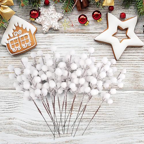 16 Stück Weiß Beeren Deko Weihnachten,Holly Beerenzweig...