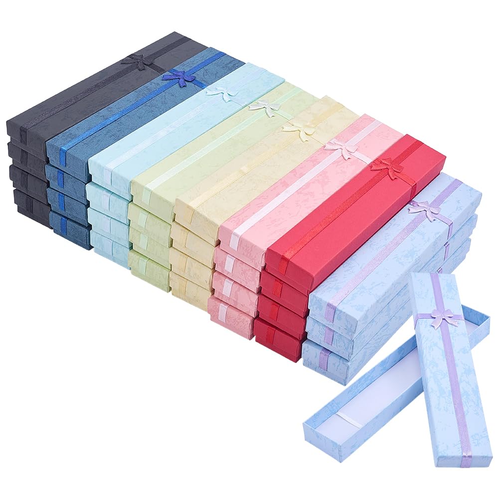 PH PandaHall 40 scatole di carta per collane, 8 colori, scatole regalo per gioielli, 20 x 4 cm, con fiocco, in cartone, per confezioni regalo, vetrine, anniversari, matrimoni, compleanni, feste