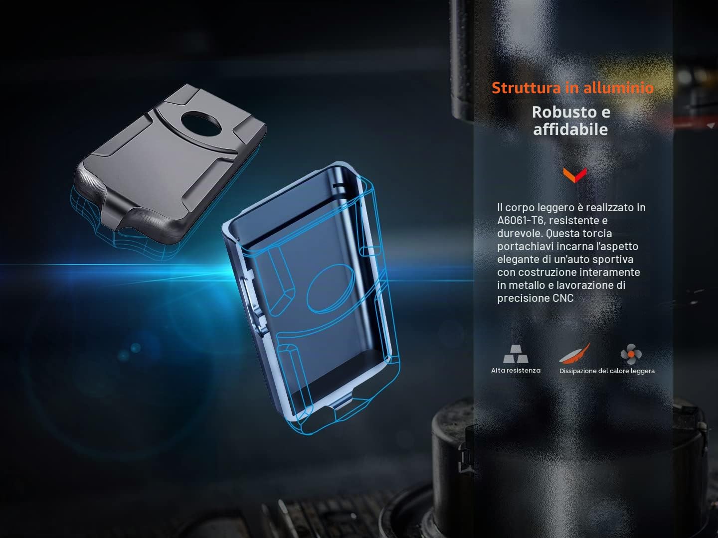 fenix Torcia portachiavi ricaricabile blu E03R v2.0
