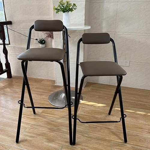Miniatura 4 de Taburete de bar plegable de 26 28 30 , taburete de bar acolchado marrón rústico, silla alta de desayuno de cocina con respaldo y reposapiés, altura